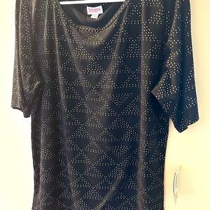 Women's black top with gold top details, size X3.